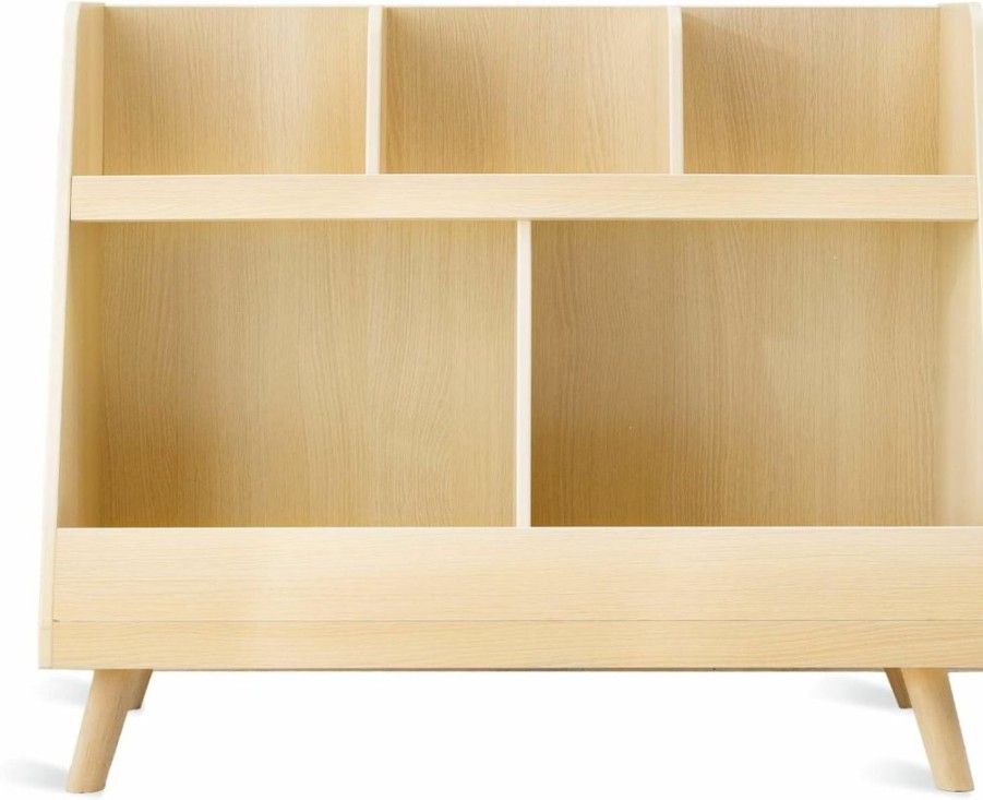 Curipeer | Curipeer Kids Bookshelf, Baby Book Shelf And Toy Organizer, Wooden Open Bookcase With 5 Cubbies, 2-Tier Baby Storage Display, Christmas And Birthday Gifts For Playing Room, Nursery, Natural Wood Color