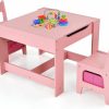 Olakids | Olakids Kids Table And Chair Set, 3 In 1 Wood Children Desk Set With Removable Blackboard, Storage Drawer, Toddlers Activity Table Furniture For Art Crafts Drawing Reading Playroom (Pink)