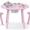 cuoote | Cuoote Kids Table And Chair Set, Wood Kids Table And 2 Chair Set, Round Toddler Table With Center Mesh Storage, For Boys And Girls (Pale Pink)