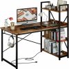 IRONCK | Ironck Computer Desk 55" With Power Outlet & Storage Shelves, Study Writing Table With Usb Ports Charging Station, Pc Desk Workstation For Home Office, Rustic Brown