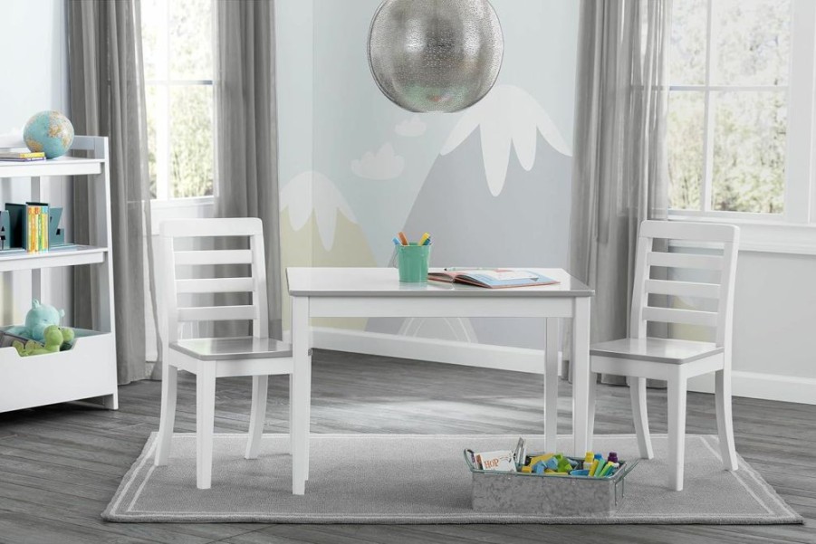 Delta Children | Delta Children Gateway Table And 2 Chairs Set - Greenguard Gold Certified, Bianca White/Grey