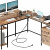 SUPERJARE | Superjare Reversible Computer Desk With Power Outlets & File Cabinet, L Shaped Desk With Monitor Stand & Storage Shelves, Corner Desk Home Office Desk, Black