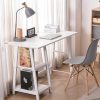 Natwind | Natwind 43" White Desk Home Office Computer Working Kid Student Study Table With 2-Tier Storage Bookshelves Modern Simple Study Laptop Writing Elegant Style Desk Workstation