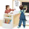 INFANS | Infans 3 In 1 Kids Art Table And Chair Set, Toddler Craft And Play Wood Activity Desk With Double-Sided Easel Blackboard Whiteboard, Paper Roll For Writing, Children Furniture For Daycare Nursery