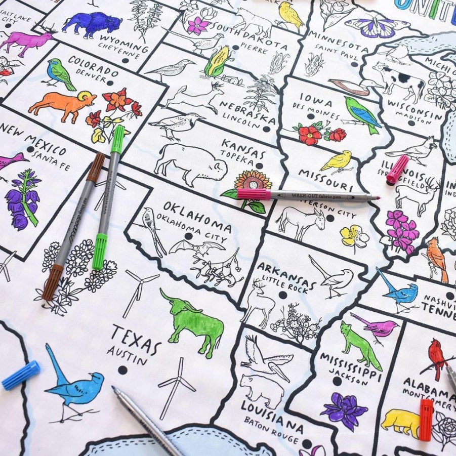 eatsleepdoodle | Eatsleepdoodle Coloring Tablecloth For Kids W/ 10Pk Washable Markers For Kids - 50X33In Us Map Giant Coloring Poster - Kids Coloring Tablecloth Ultra Washable & Reusable Arts And Crafts For Kids