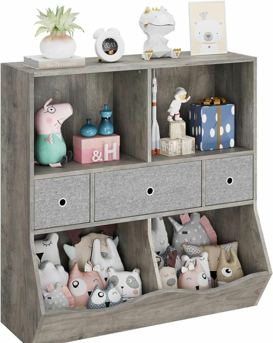 IDEALHOUSE | Idealhouse Kids Bookshelf And Toy Storage Organizer With 3 Movable Drawers, Floor Storage Cabinet Toy Chest With 4 Cubbies, Multifunctional Storage Chest For Nursery, Playroom And Bedroom, Grey