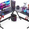 MOTPK | Motpk Pink Gaming Desk L Shaped, 51 Inch Gamer Desk Gaming Table With Carbon Fiber Texture, Corner Computer Desk L Shape With Monitor Stand & Cup Holder & Headphone Hook, For Women & Girls Gift