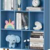 YAHARBO | Yaharbo 7 Cube Bookshelf, Blue Kids Book Shelf With Cubby Storage,Wooden Modern Bookcase With Legs,3 Tier Freestanding Display Book Case,Children Toy Organizer,Bookshelves For Office,Nursery,Playroom