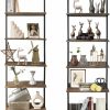 aboxoo | Aboxoo Ladder Shelf Open Bookshelf 5-Tier Wall-Mounted Wood Bookcase Rack Open Back Industrial Modern Plant Flower Stand Utility Organizermetal Frame Furniture Office Kitchen Bedroom (Brown 2Pc)