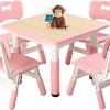 FUNLIO | Funlio Kids Table And 4 Chairs Set, Height Adjustable Toddler Table And Chair Set For Ages 3-8, Easy To Wipe Arts & Crafts Table, For Classrooms/Daycares/Homes, Cpc & Ce Approved (5-Piece Set) - Pink