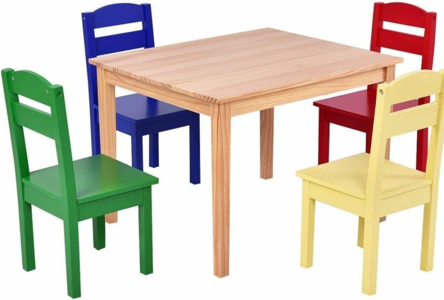 Costzon | Costzon Kids Table And Chair Set, 5 Piece Wood Activity Table & Chairs For Children Arts, Crafts, Homework, Snack Time, Preschool Furniture, Gift For Boys Girls, Toddler Table And Chair Set (Natural)