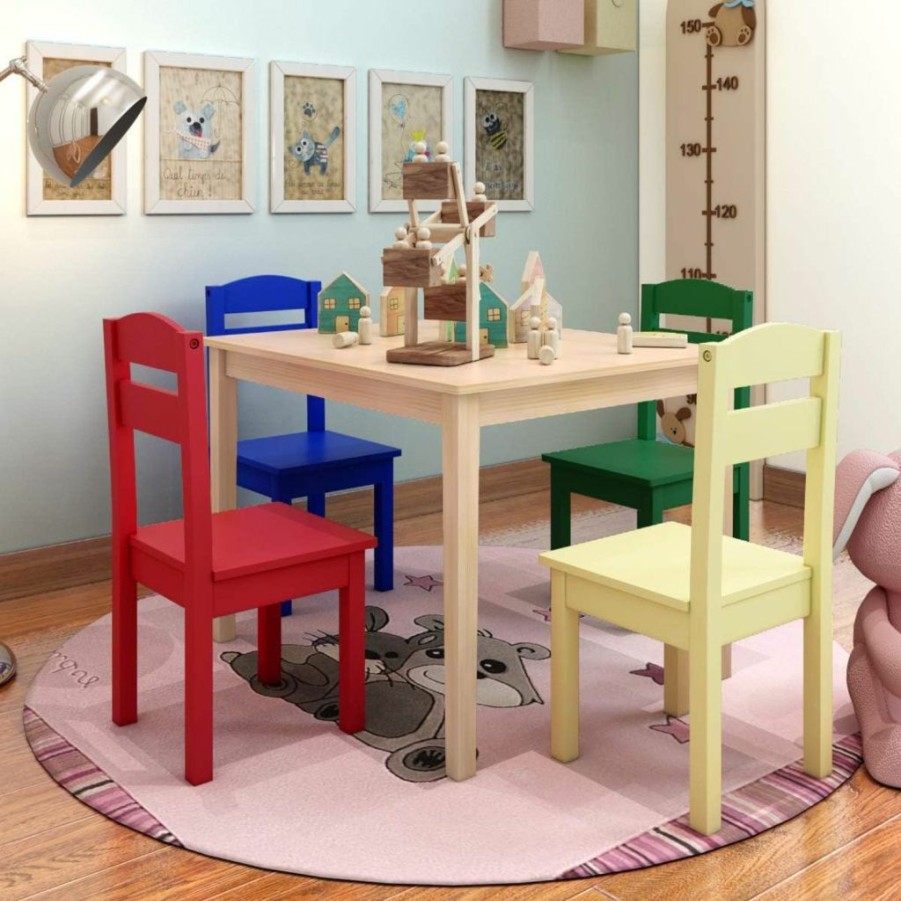 Costzon | Costzon Kids Table And Chair Set, 5 Piece Wood Activity Table & Chairs For Children Arts, Crafts, Homework, Snack Time, Preschool Furniture, Gift For Boys Girls, Toddler Table And Chair Set (Natural)