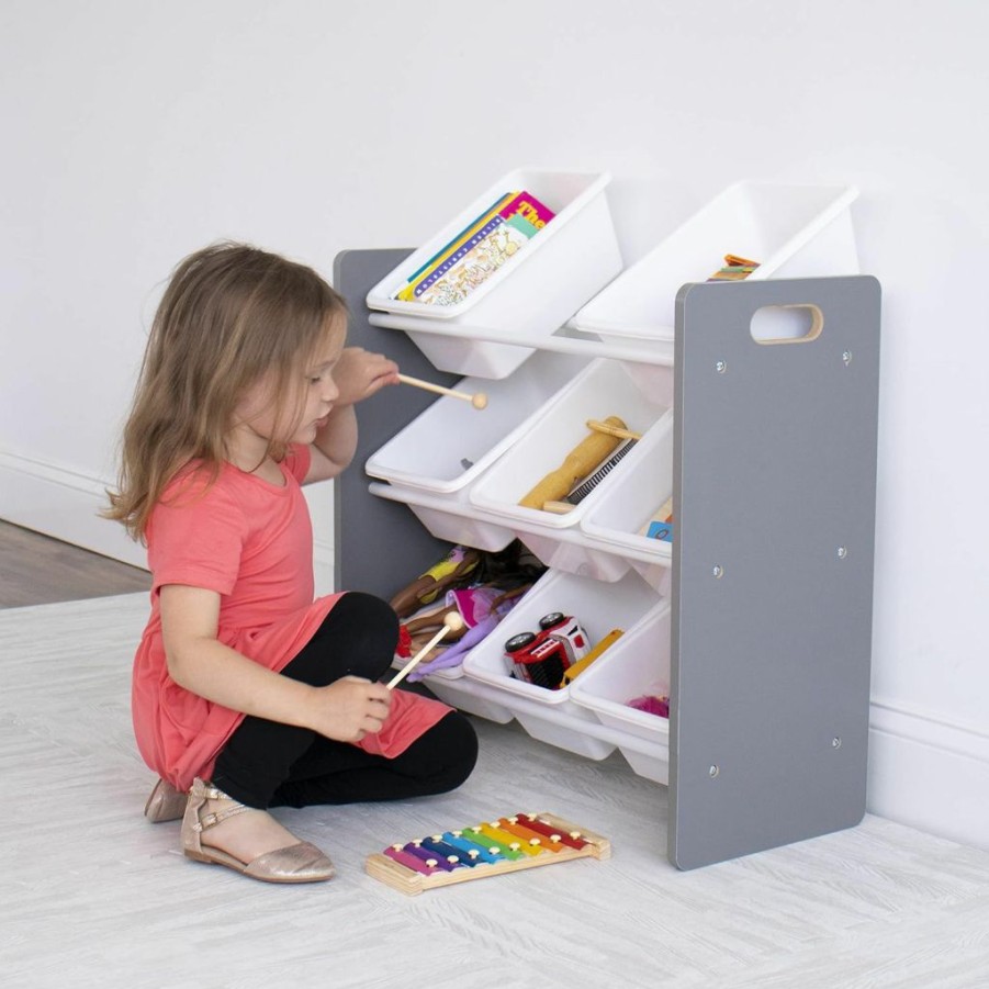 Humble Crew | Humble Crew, Natural/White Kids Book Rack Storage Bookshelf With Deep Sleeves, Universal & Natural Wood/White Toy Organizer With Shelf And 9 Storage Bins