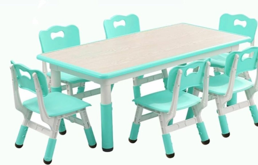 EastVita | Eastvita Kids Table And Chairs Set With 6 Seats, Adjustable Height Desk, Graffiti Table Top, For Ages 2-10, Multi-Activity Table For Classrooms, Daycares, Home Pink One Size