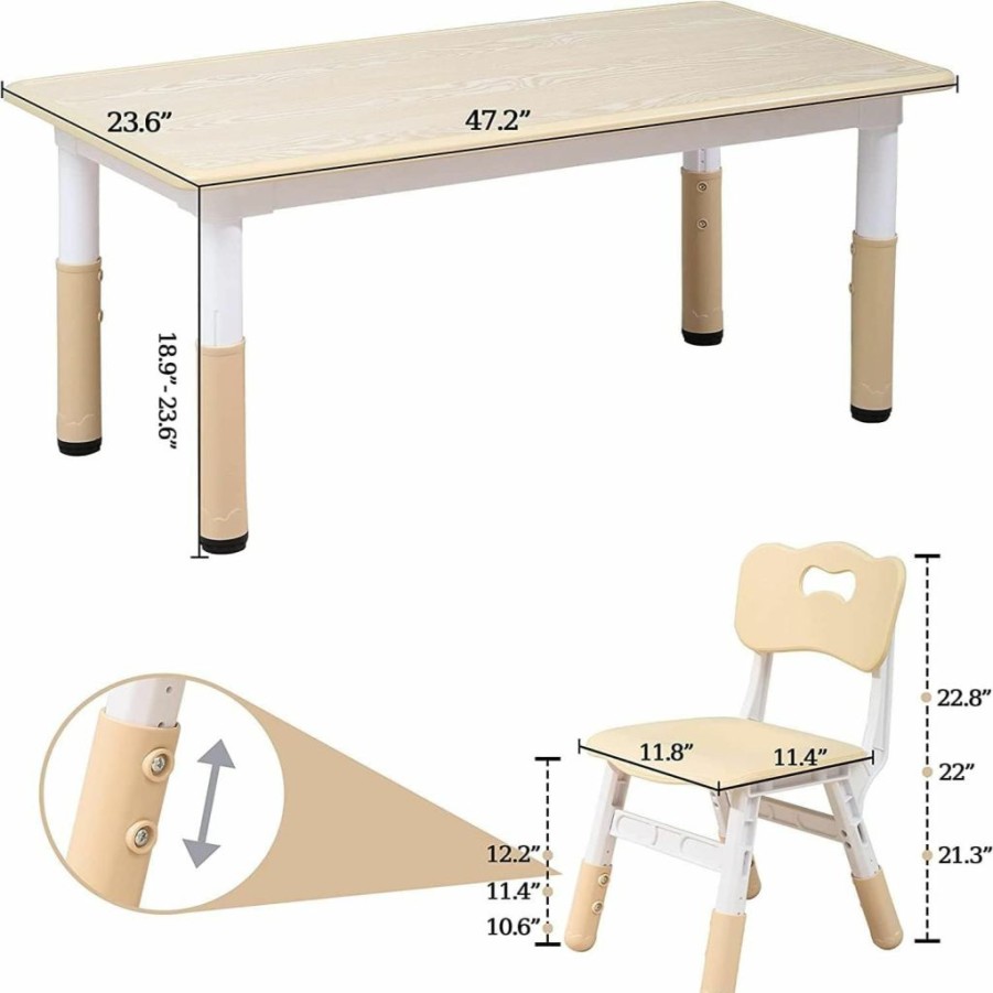 EastVita | Eastvita Kids Table And Chairs Set With 6 Seats, Adjustable Height Desk, Graffiti Table Top, For Ages 2-10, Multi-Activity Table For Classrooms, Daycares, Home Pink One Size