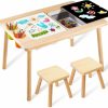 Purelax | Purelax Children'S Sensory Table With 2 Stool, Multifunction Toddler Play Sand Table Indoor Art Table Drawing Table For Kids, Toddler Sensory Table With 2 Storage Bin, 2 Stool, 2 Pen Holder