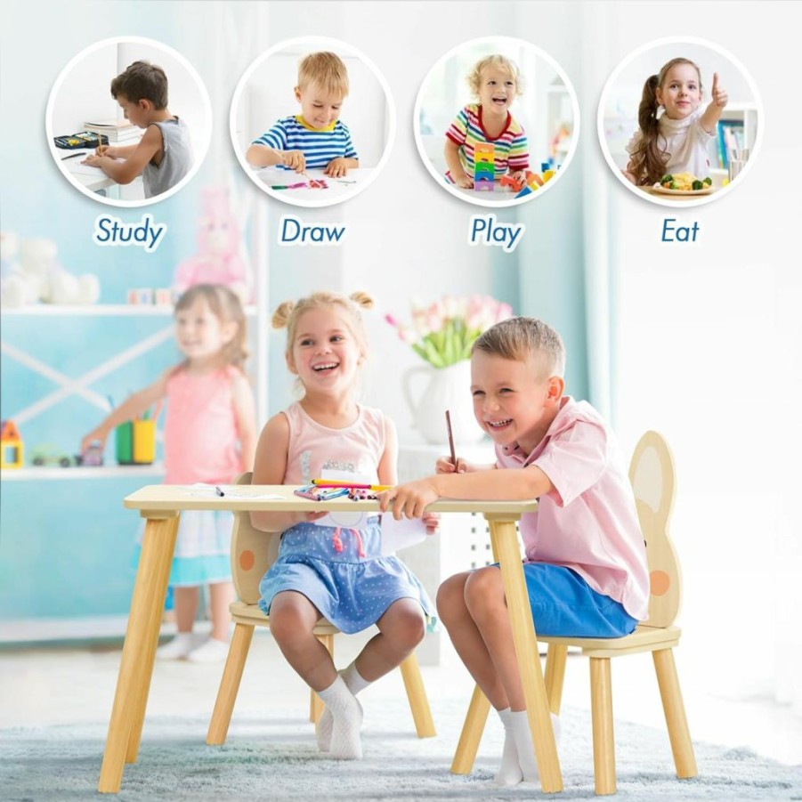 OOOK | Oook Kids Wood Table And Chair Set - Including 2 Animal Chairs - Waterproof Desktop - Adorable Toddler Table Chairs Set For Eating, Snack Time And Play Games