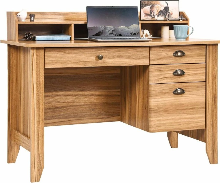 Catrimown | Catrimown White Desk With Drawers And Hutch, Farmhouse Home Office Executive Computer Desks Teens Student Writing Table For Bedroom, Small Desk For Girls With Drawers For Small Spaces, White Oak