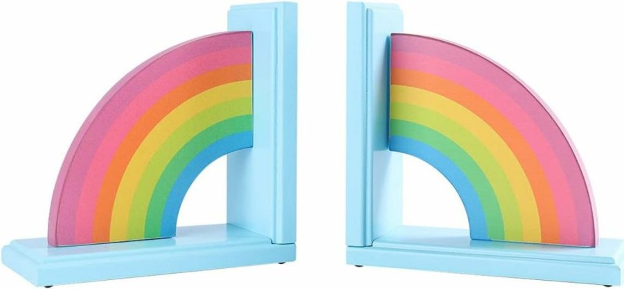 NIKKY HOME | Nikky Home Wooden Rainbow Book Ends Non-Skid Cute Kids Bookends Book Stoppers For Girls Home Children'S Room Classroom Nursery Decor, Pack Of 2