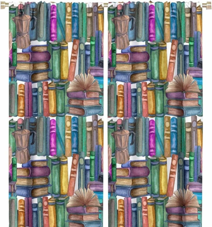 SHElifestyle | Pixelated Bookshelf Curtain For Kids, Shelf With Books In Pixel Art Style Game Concept Rod Pocket Window Treatments Drapes For Girls Boys Bedroom Playroom 42X63In(Decor)