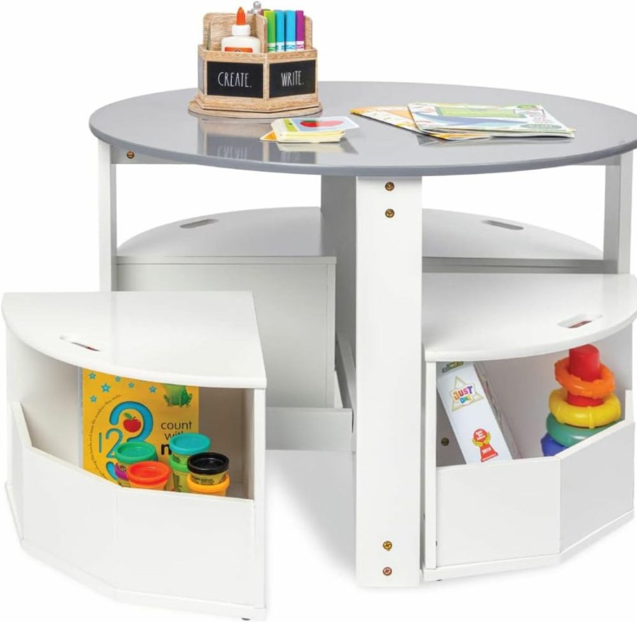 Milliard | Milliard Kids Table And Chair Set- Activity Play Table For Toddlers-Round Nesting Design With 4 Storage Stools