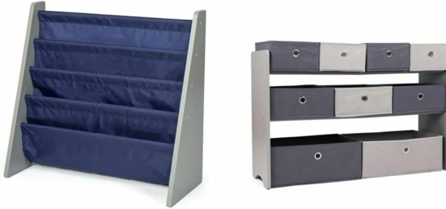 Humble Crew | Humble Crew Book Organizer Kids Bookshelf, Grey/Navy & Kids Toy Organizer With 9 Storage Fabric Bins, Grey