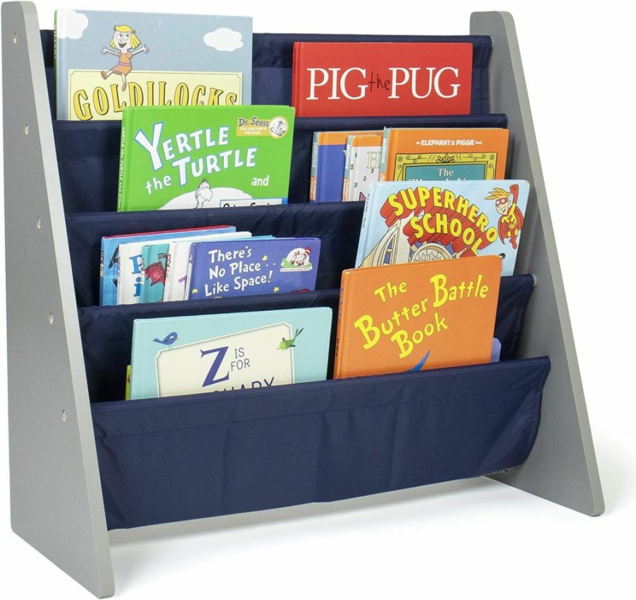 Humble Crew | Humble Crew Book Organizer Kids Bookshelf, Grey/Navy & Kids Toy Organizer With 9 Storage Fabric Bins, Grey