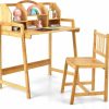 Costzon | Costzon Kids Desk And Chair Set, Height Adjustable Children Study Table And Chair W/Bookshelves, Student Writing Computer Workstation For Bedroom & Study Room, Bamboo Desk & Chair For Kids (Natural)