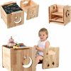 MOOZHEALTH | Moozhealth Montessori Weaning Table And Chair Set,Wooden Toddler Table Cube With Blackboard,Activity Table For Drawing,Reading,Crafts,Montessori Furniture Birthday Gift For Boys And Girls