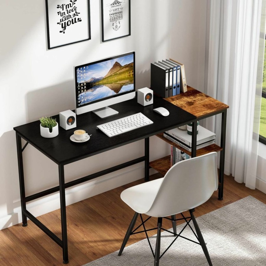 JOISCOPE | Joiscope Home Office Computer Desk,Small Study Writing Desk With Wooden Storage Shelf,2-Tier Industrial Morden Laptop Table With Splice Board,40 Inches(Vintage Oak)