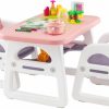 Costzon | Costzon Kids Table And Chair Set, 3-Piece Plastic Activity Table With Building Blocks, Storage Shelf For Children Reading, Drawing, Writing, Arts & Crafts, Toddler Table And Chair Set (Pink)