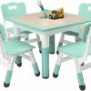 EastVita | Eastvita Kids Table And Chairs Set With 4 Seats, Adjustable Height Desk With Non-Slip Legs, Graffiti Table Top, For Ages 2-10, Multi-Activity Table For Classrooms, Daycares, Home Lake Blue One Size