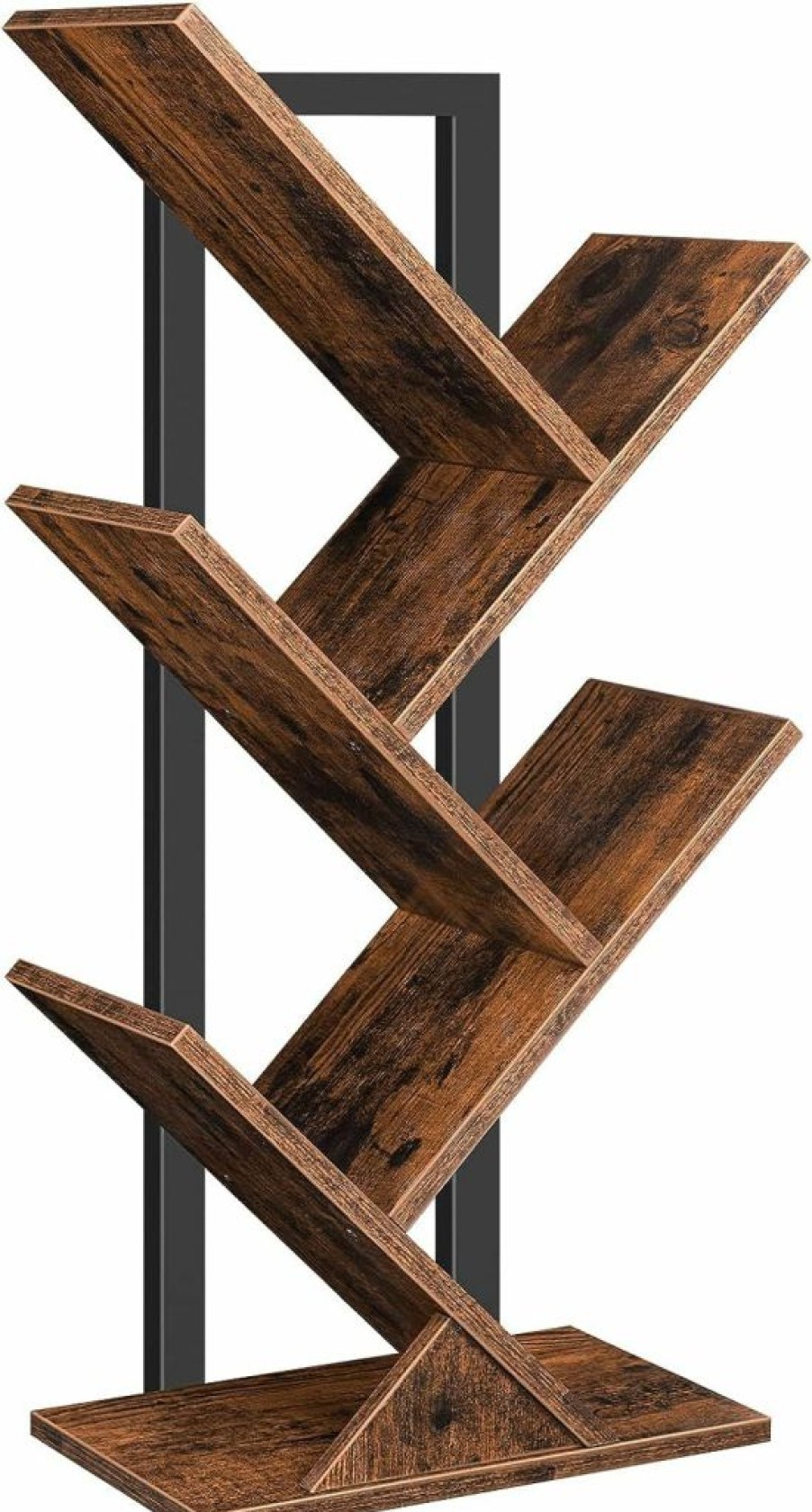 HOOBRO | Hoobro Tree Bookshelf, 9-Tier Bookcase Wooden Shelves, Floor Standing Storage Rack, For Display Of Cds, Books In Living Room, Home Office, Wood Storage Rack For Bedroom, Rustic Brown Bf08Sj01G1