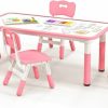 Costzon | Costzon Kids Table And 4 Chair Set, Height Adjustable Toddler Desk And Chairs With Graffiti Desktop, Non-Slip Legs, Children Art Study Multi-Activity Table Set For Home, Daycare, School (Pink)