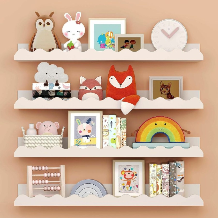 Seocry | Kids' Bookshelf Set Of 4 - Black Floating Nursery Book Shelves, Picture Ledge Shelf For Wall Decor And Storage - Perfect For Books, Toys, Photo Frames, And Nursery Decor