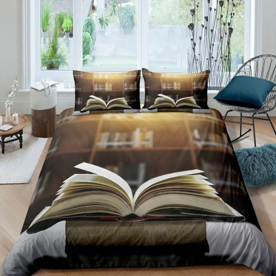 Erosebridal | Erosebridal Book Bedding Set Queen Size Stack Of Books Duvet Cover For Boys Teens Kids Child,Library Comforter Cover Blur Bookshelf Background Bedclothes Soft Cozy Bedroom Decor