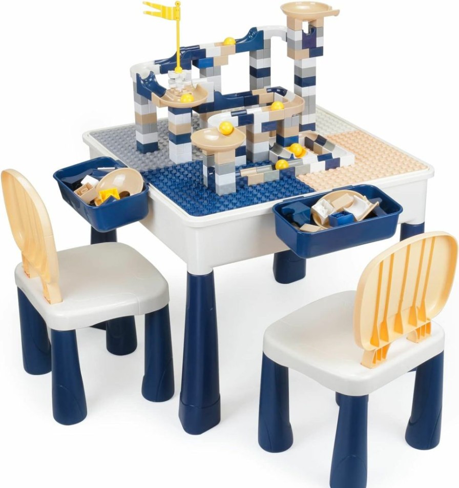 GobiDex | Gobidex All-In-One Kids Table And Chairs Set With 100Pcs Marble Run Preschool Classroom Must Haves Multi Activity Toddler Table Kids Building Blocks Toys For Kids Ages 3+