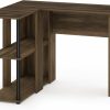 Furinno | Furinno Abbott L-Shape Computer Desk With Stainless Steel Tubes Bookshelf, White Oak/Chrome