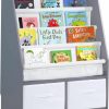 MallBest | Mallbest Childrens Bookshelf Kids Sling Book Rack With Two Storage Boxes And Toys Organizer Shelves Natural Solid Wood Baby Bookcase