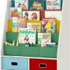 SEIRIONE | Seirione Kids Bookshelf, 4 Sling Book Display Stand, 2 Toys Storage Organizer Cube Bins, Espresso