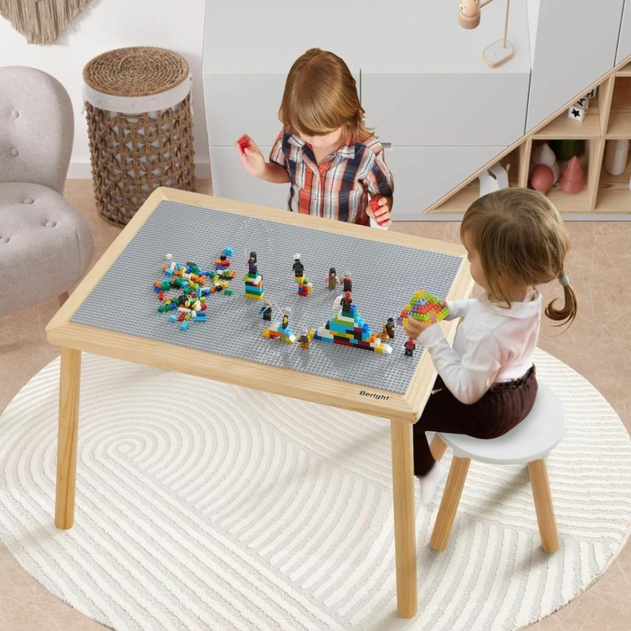 Beright | Beright Kids Table Actvity Table With 3 Baseplates Grey And 3 White Storage Bins, Building Block Table With Double-Sided Tabletop, Indoor Sensory Table