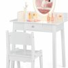 Costzon | Costzon Kids Vanity, Girls Vanity Set With Mirror And Stool And Lights, Drawer, Jewelry Rack, 2 In 1 Wooden Princess Makeup Desk Dressing Table, Pretend Play Kids Vanity Table And Chair Set (White)