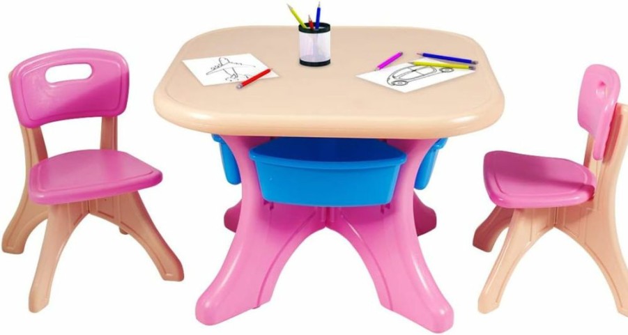 HONEY JOY | Honey Joy Kids Table And Chair Set, Plastic Children Activity Table And 2 Chair Set W/Storage Bins, 3 Piece Child Furniture Set For Daycare Playroom, Toddler Table And Chair Set For Boys Girls(Green)