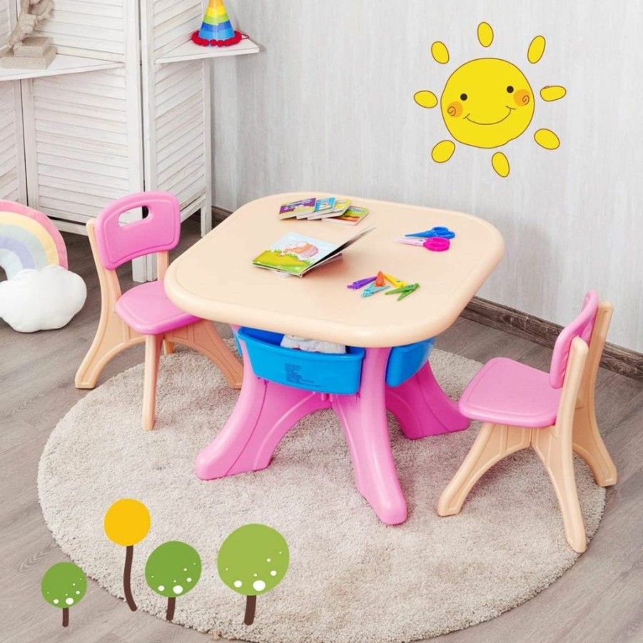 HONEY JOY | Honey Joy Kids Table And Chair Set, Plastic Children Activity Table And 2 Chair Set W/Storage Bins, 3 Piece Child Furniture Set For Daycare Playroom, Toddler Table And Chair Set For Boys Girls(Green)