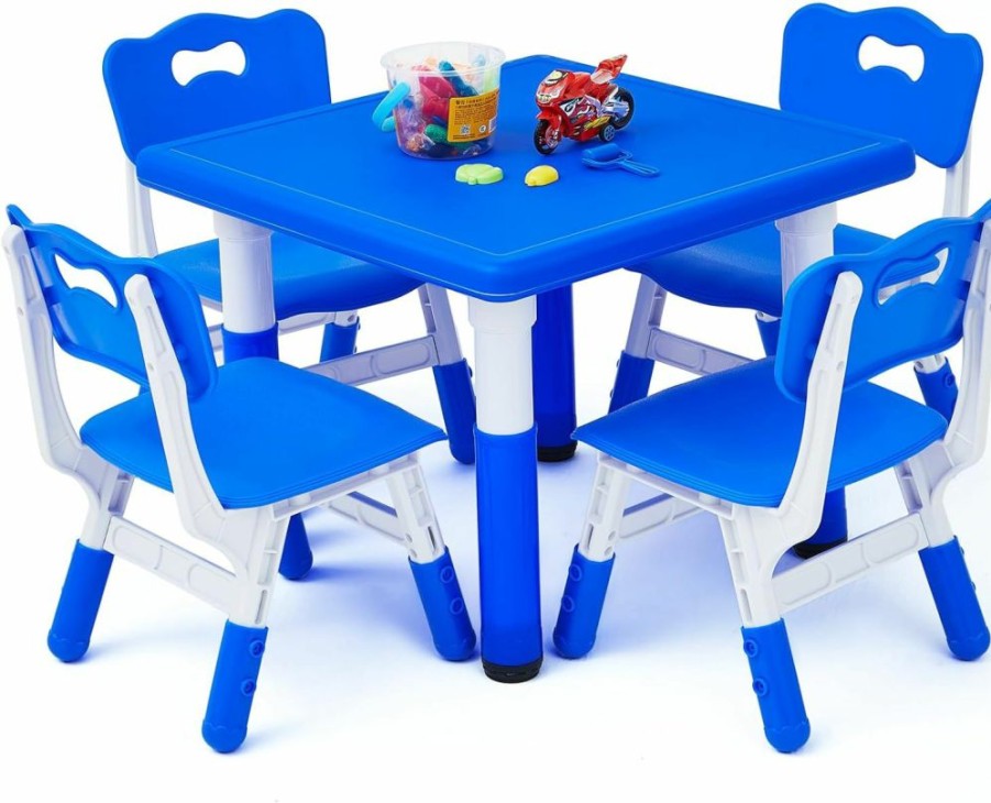 BBTO | Bbto Kids Study Table And 4 Chair Set Height Adjustable Children Table And Chairs Set Kids Dining Table With Chairs For Toddler Ages 3-10, For Daycare, Classroom, Easy To Wipe (Green, Novel Color)