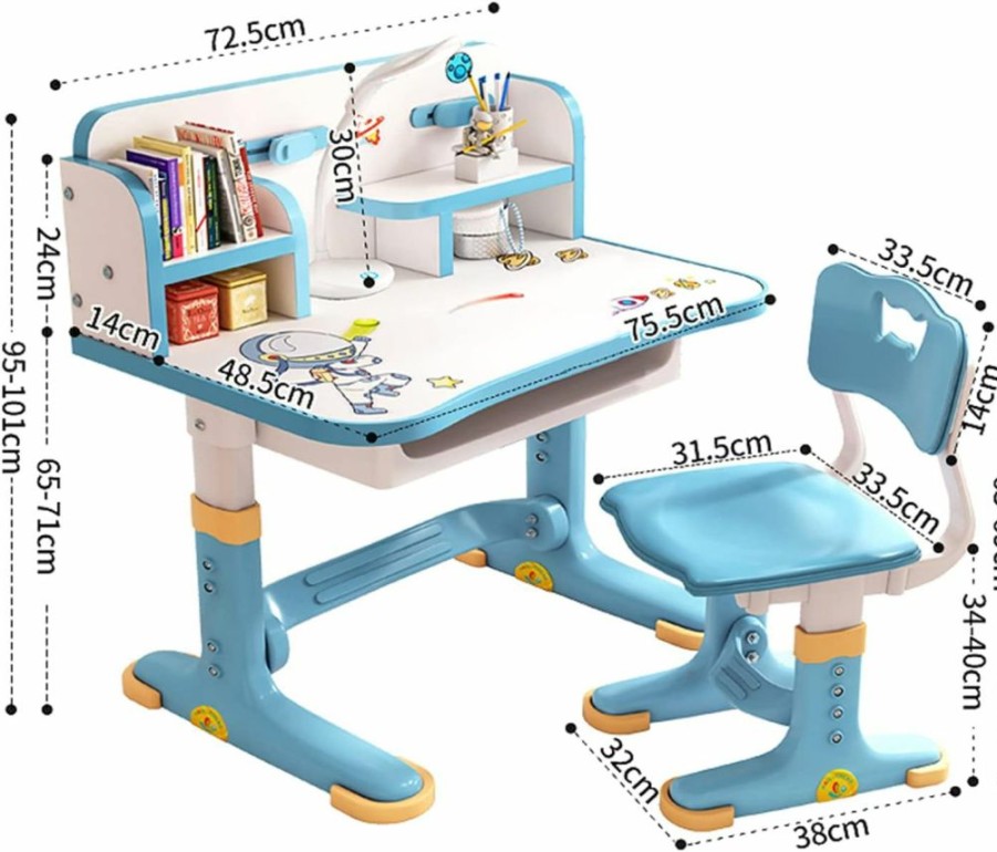 GIFZES | Kids Desk And Chair Set, Height Adjustable Children Study Desk, Golden Distance Preventing Myopia Design, Children Study Desk With Spacious Storage Drawer For Boys Girls School Home Study Tool (Blue)