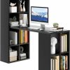 Tangkula | Tangkula White Computer Desk With Bookshelf, Writing Study Desk With Storage Shelves & Cpu Stand, Modern Compact Computer Workstation For Home & Office, Space-Saving Design