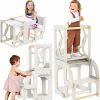 Wofafa | Montessori Learning Toddler Tower, Foldable Toddler Step Stool Kitchen Stool Helper For Kids, 4 In 1 Toddler Kitchen Step Stool Helper Standing Tower, Kids Step Stool With Chalkboard & Safety Rail