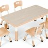 Arlopu | Arlopu Kids Study Table And 6 Chairs Set, Height Adjustable Graffiti Table, Preschool Activity Art Craft Table For 6, Multifunctional Toddler Table, Reading, Drawing, Eating Interaction (Gray)