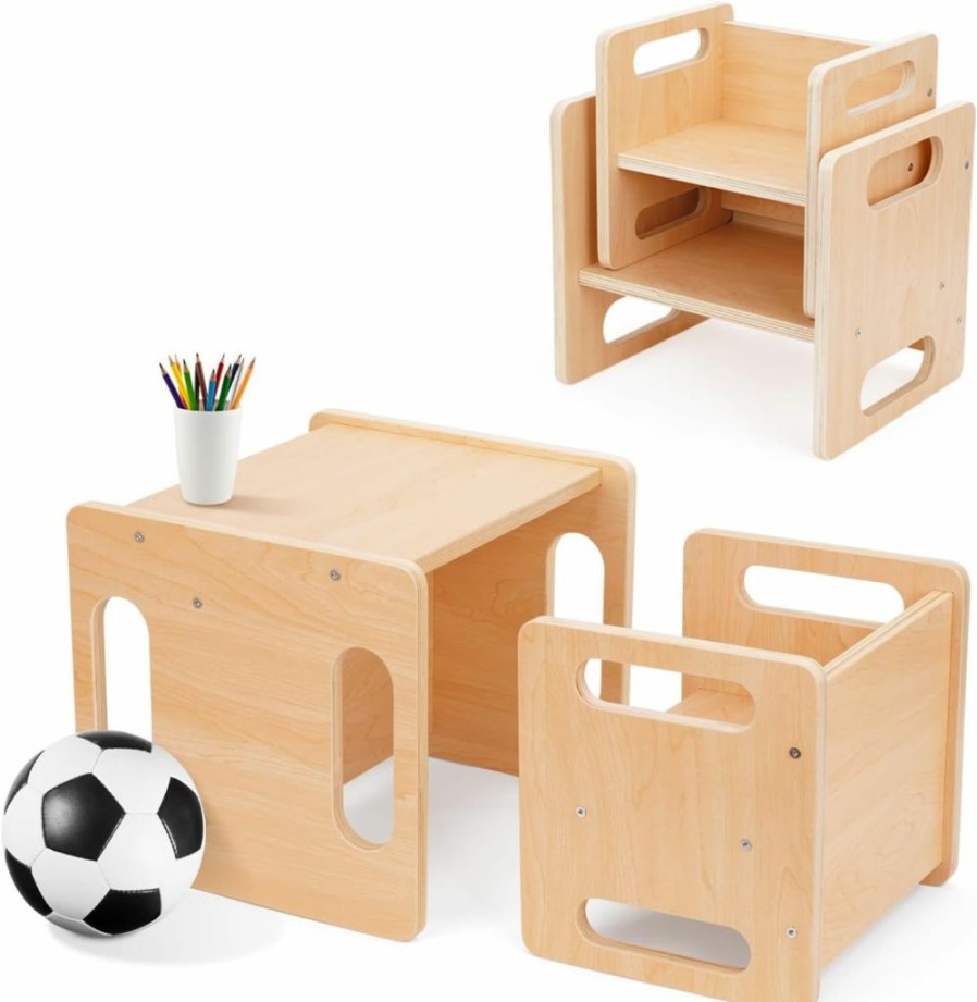 OOOK | Oook Montessori Weaning Table And Chair Set,Kids Activity Table And Chair Set With Fence For Read, Play Toys, Snack Time,Step Stool,1-3 Year Old Kids Montessori Furniture